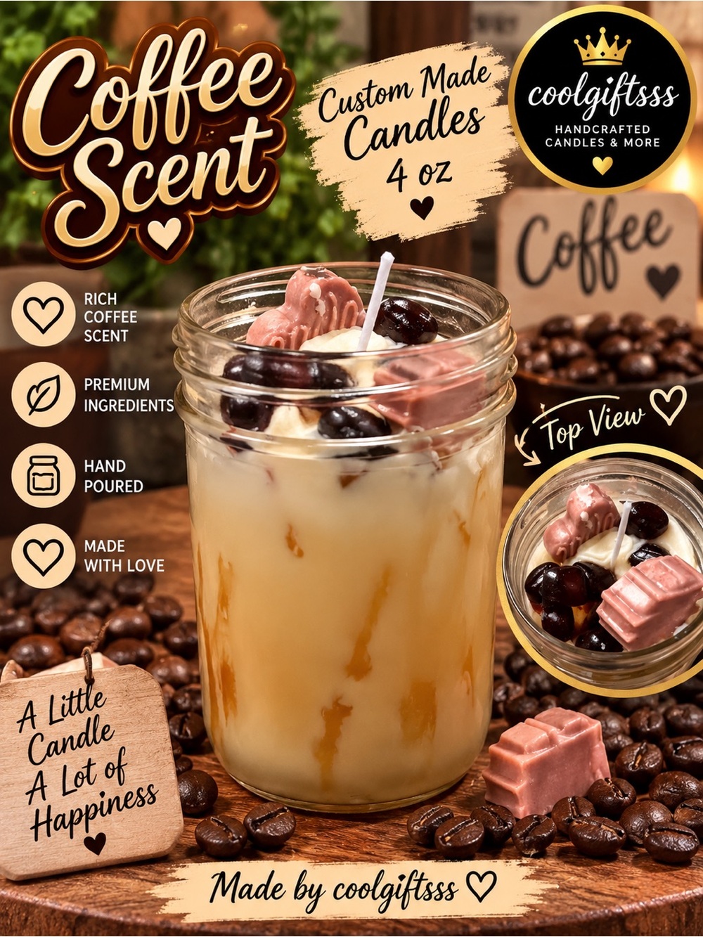 Handmade Coffee Scented Candle | 4 oz Coffee Candle Coffee Lover Gift 4onz
